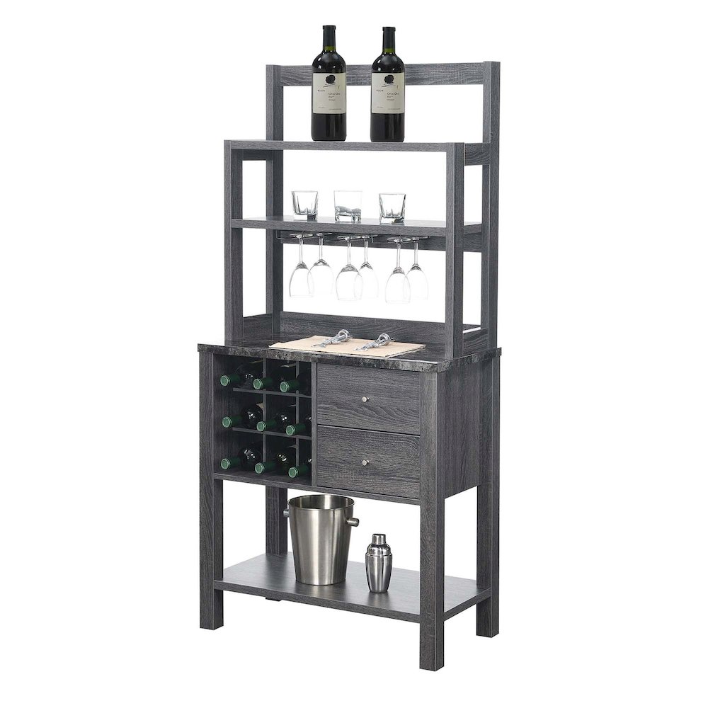 Newport 2 Drawer Serving Bar with Wine Rack and Shelves. Picture 3