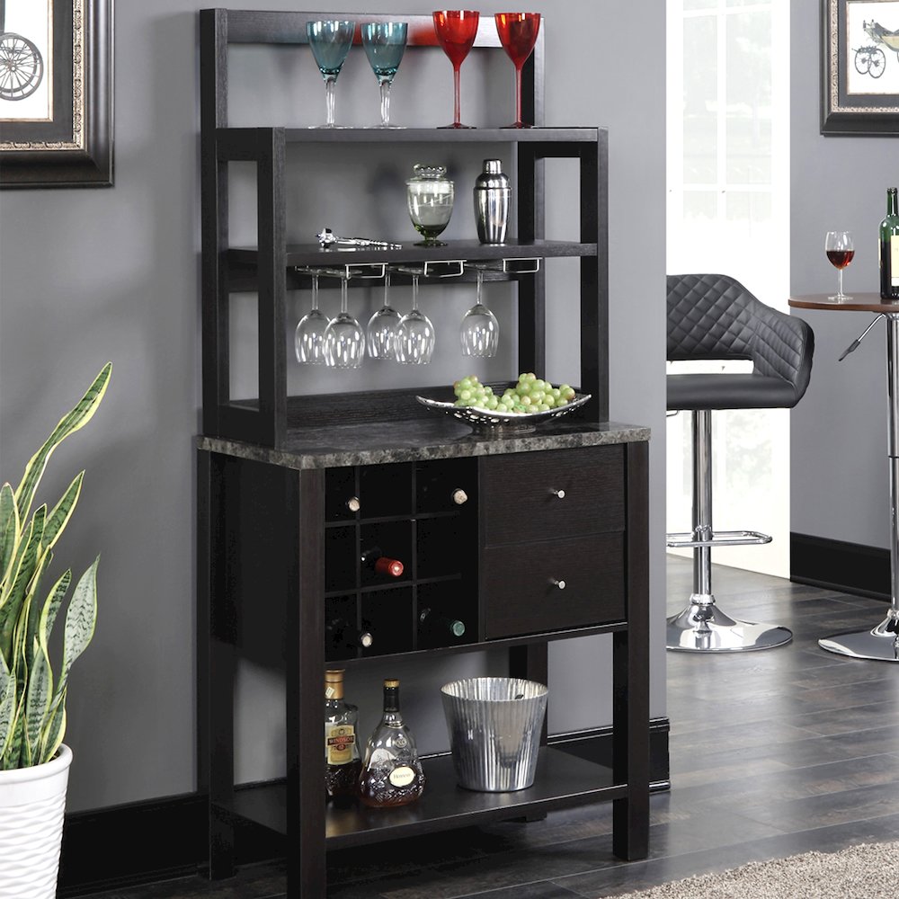 Newport 2 Drawer Serving Bar with Wine Rack and Shelves. Picture 2