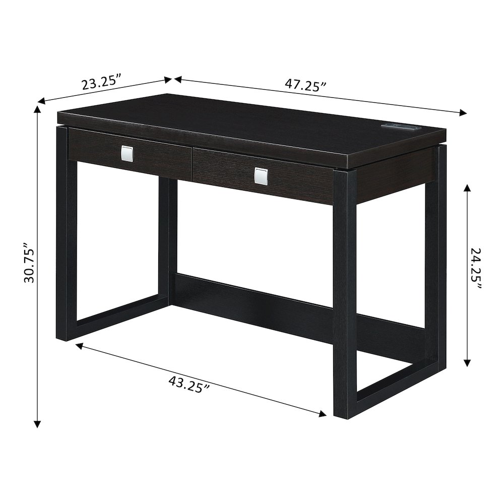 Newport 2 Drawer Desk With Charging Station, Espresso/Black. Picture 8