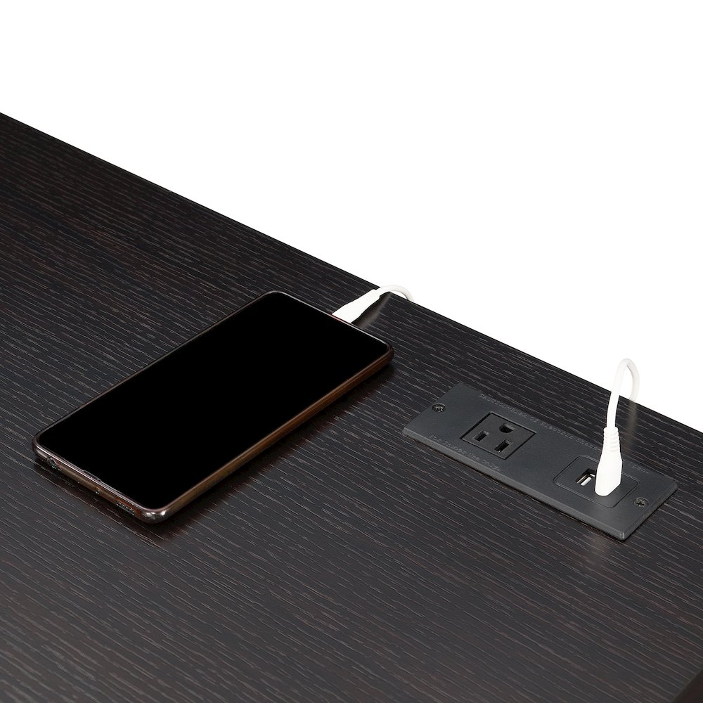 Newport 2 Drawer Desk With Charging Station, Espresso/Black. Picture 6