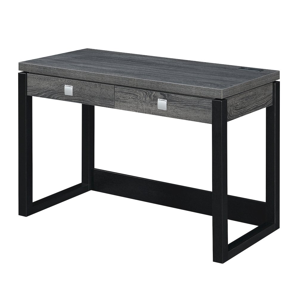 Newport 2 Drawer Desk With Charging Station, Weathered Gray/Black. Picture 1