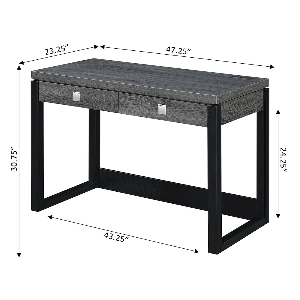 Newport 2 Drawer Desk With Charging Station, Weathered Gray/Black. Picture 8