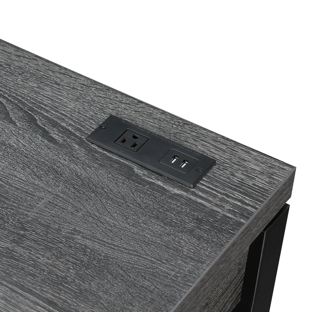 Newport 2 Drawer Desk With Charging Station, Weathered Gray/Black. Picture 7