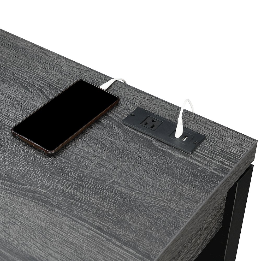 Newport 2 Drawer Desk With Charging Station, Weathered Gray/Black. Picture 6
