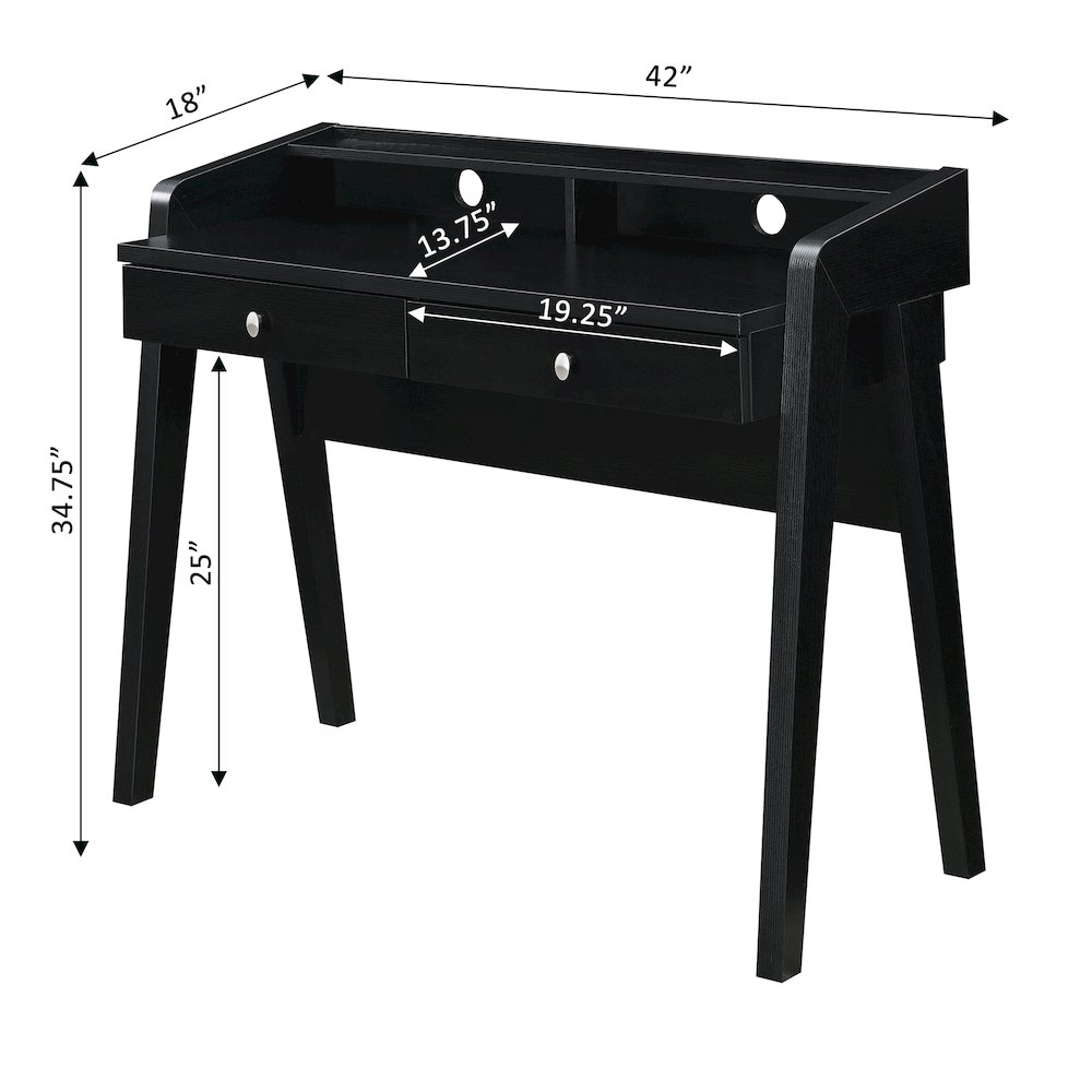 Newport Deluxe 2 Drawer Desk with Shelf, Black. Picture 6