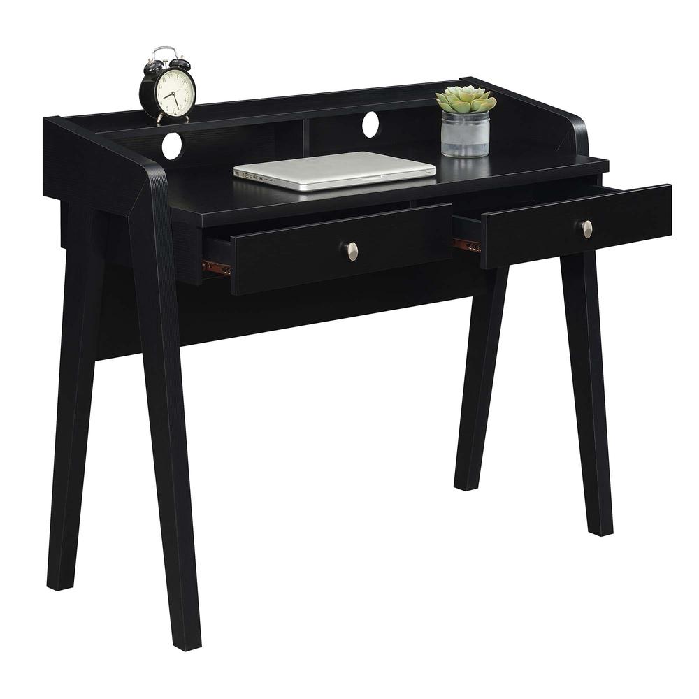 Newport Deluxe 2 Drawer Desk with Shelf, Black. Picture 4