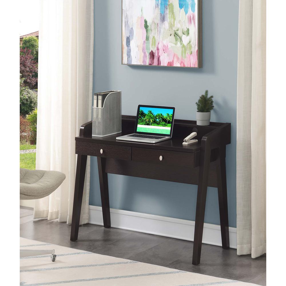 Newport Deluxe 2 Drawer Desk with Shelf, Espresso. Picture 3
