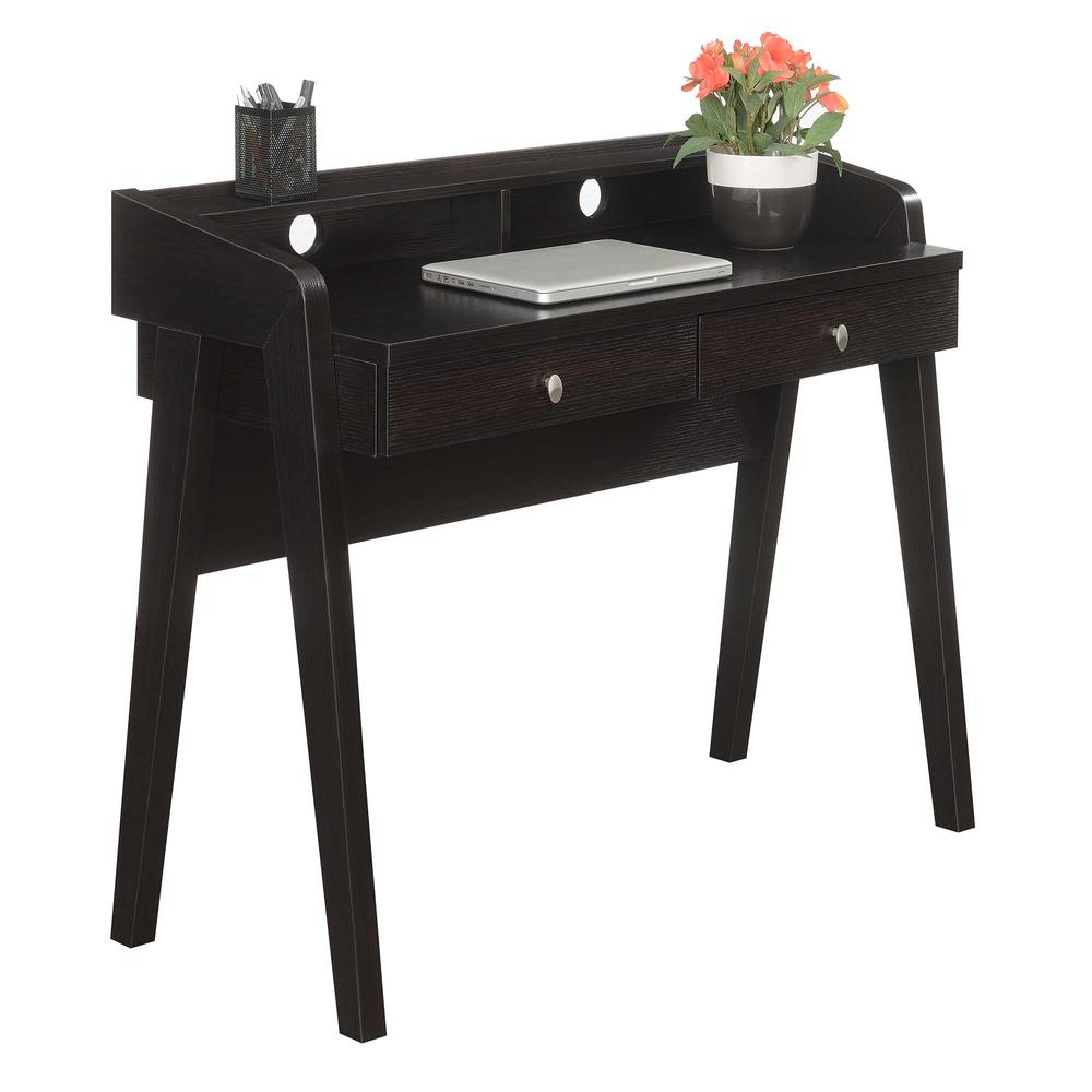 Newport Deluxe 2 Drawer Desk with Shelf, Espresso. Picture 2