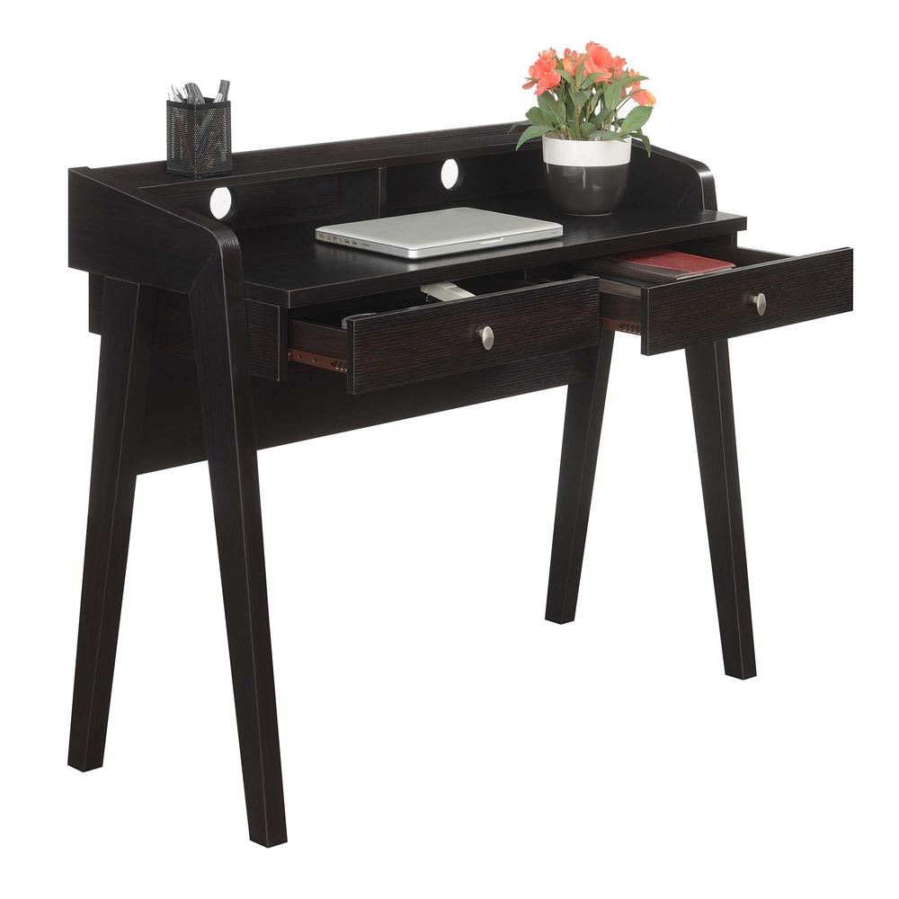 Newport Deluxe 2 Drawer Desk with Shelf, Espresso. Picture 4