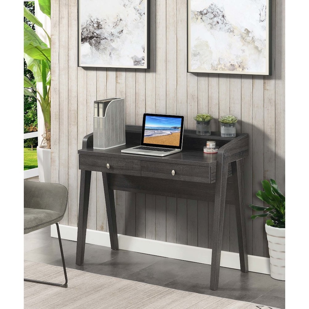 Newport Deluxe 2 Drawer Desk with Shelf, Weathered Gray. Picture 2