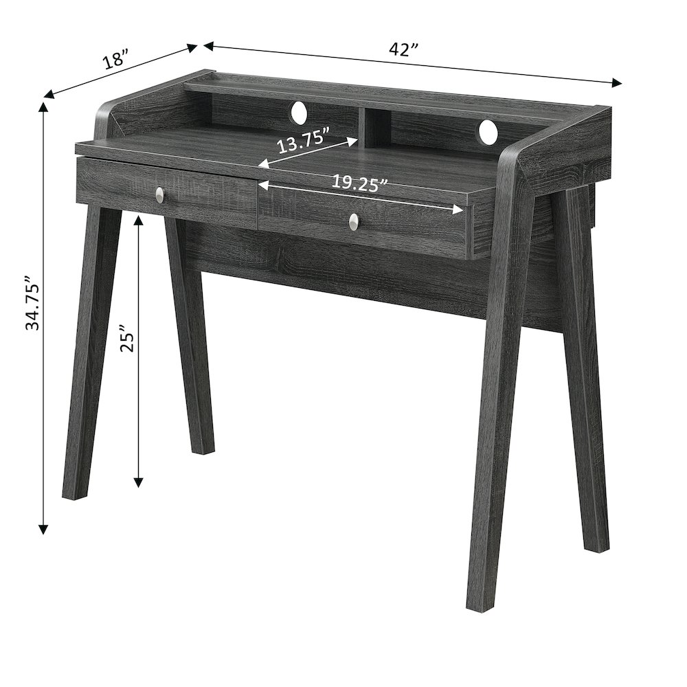 Newport Deluxe 2 Drawer Desk with Shelf, Weathered Gray. Picture 6