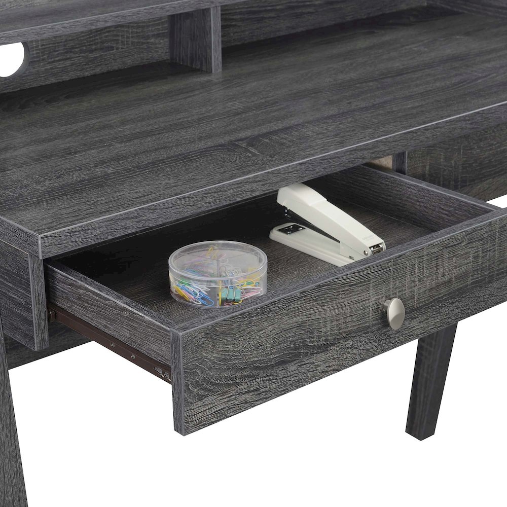 Newport Deluxe 2 Drawer Desk with Shelf, Weathered Gray. Picture 5
