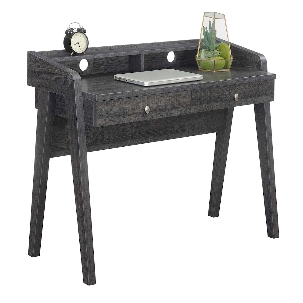 Newport Deluxe 2 Drawer Desk with Shelf, Weathered Gray. Picture 3