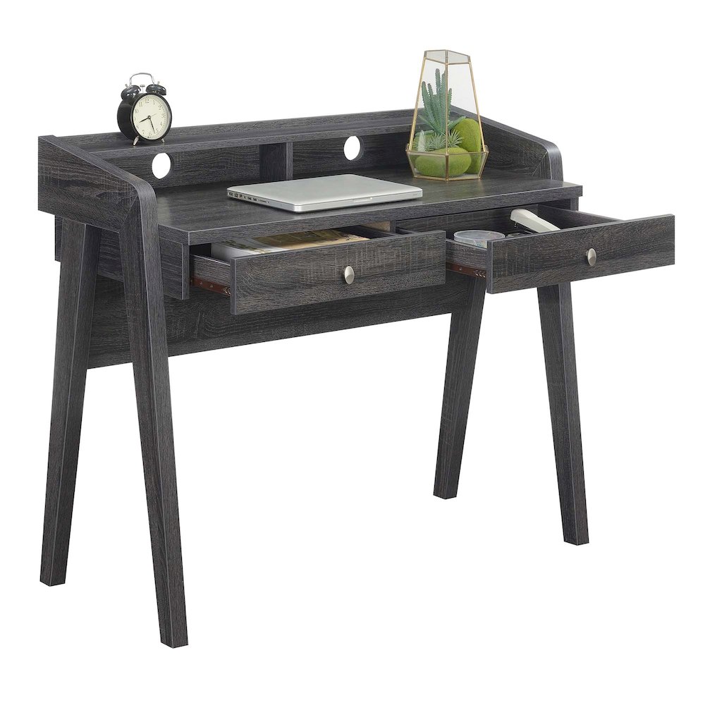 Newport Deluxe 2 Drawer Desk with Shelf, Weathered Gray. Picture 4