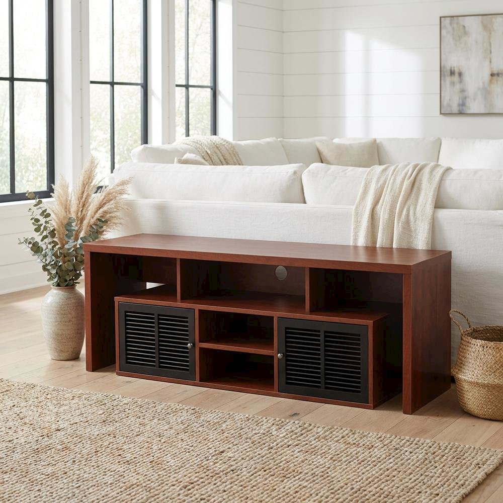 Cherry wood TV stand with melamine veneer and ample storage space. Picture 2