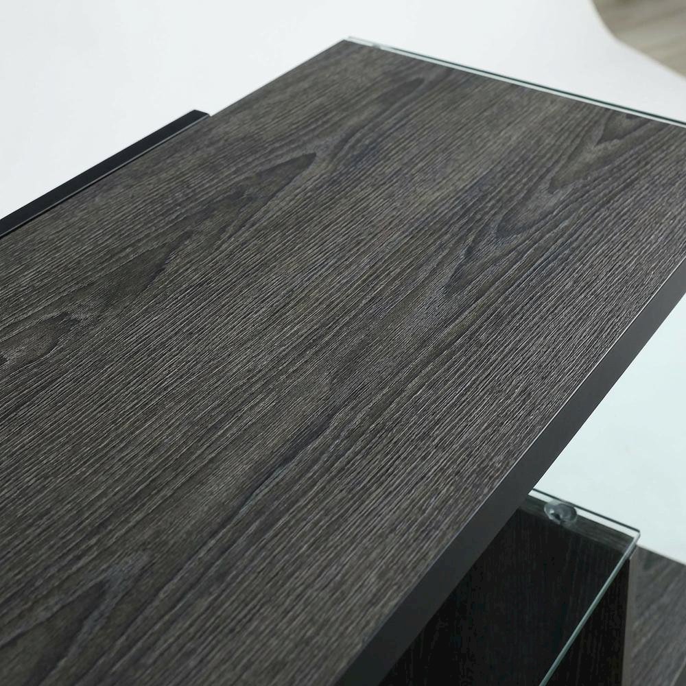 Weathered Gray TV Stand with Tempered Glass and PVC Edge Banding. Picture 5