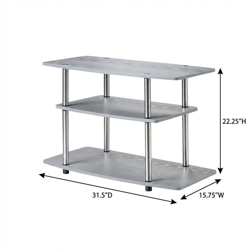 Gray No Tools 3-Tier TV Stand for TVs up to 37 inches, Transitional style. Picture 7
