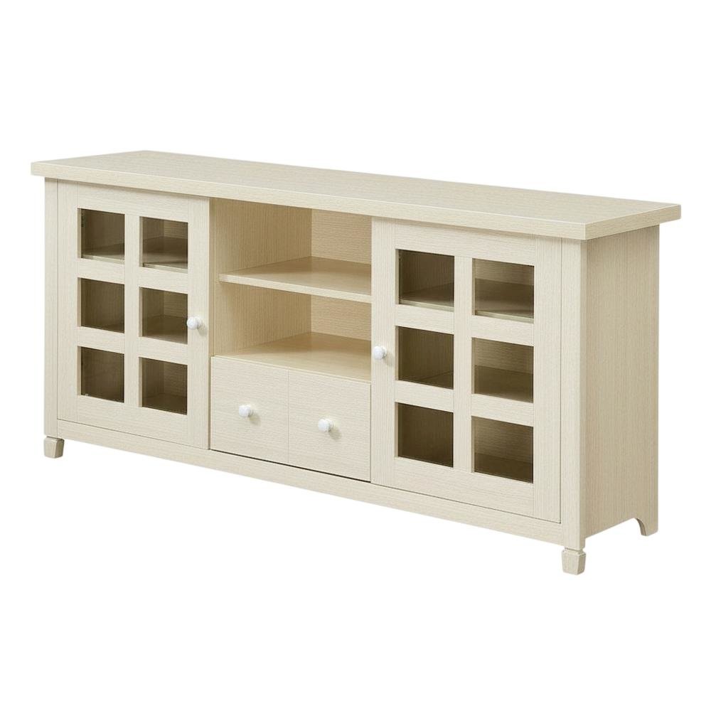 Beige Wooden TV Stand with Storage Cabinets and Shelves for Up to 65-Inch TVs. Picture 1