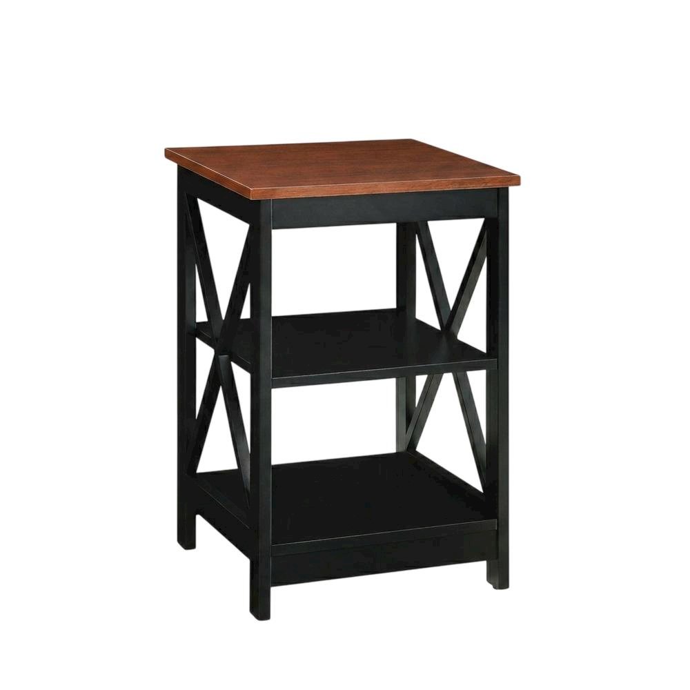 Cherry finish end table with shelves and transitional coastal style. Picture 1