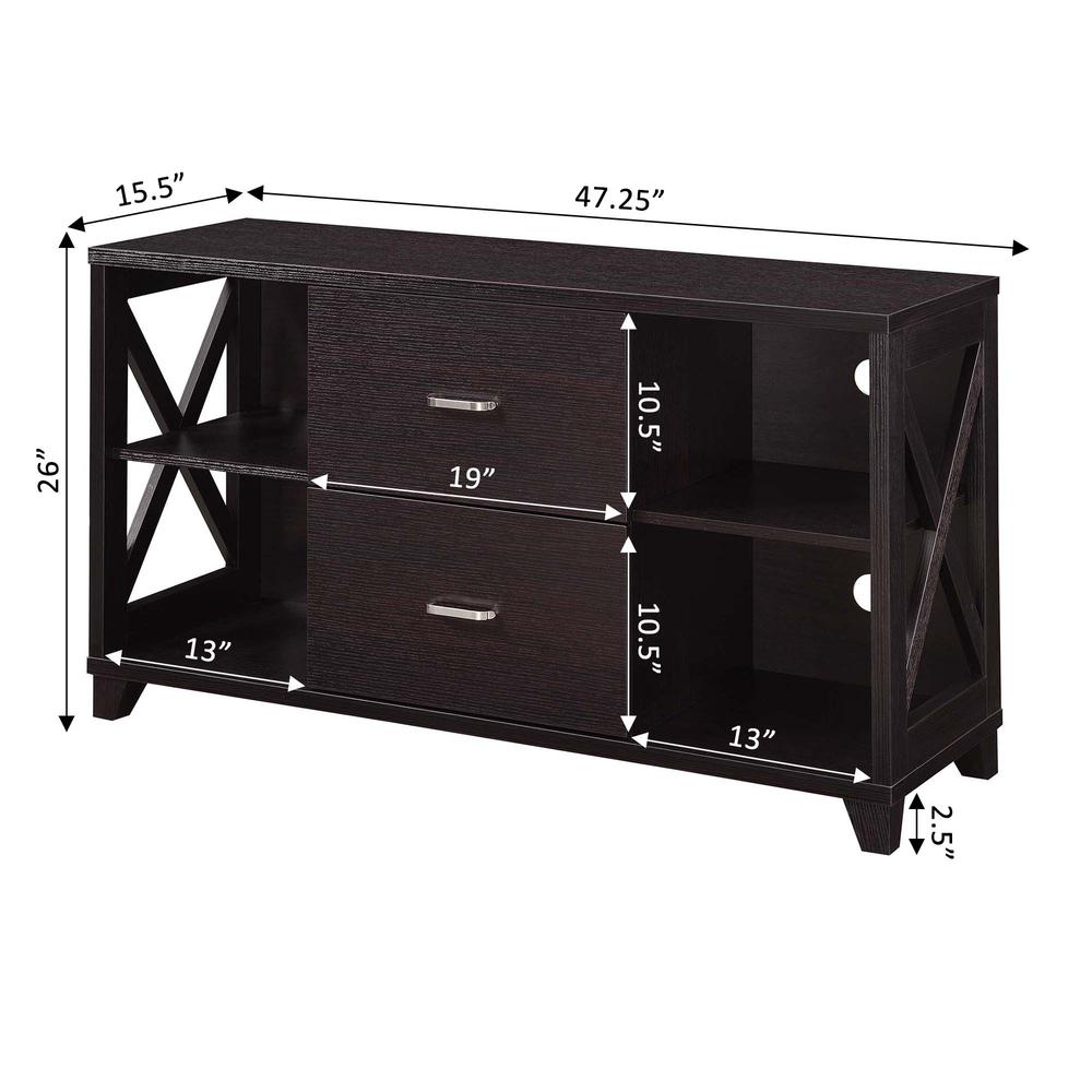 Oxford Deluxe 2 Drawer TV Stand with Shelves for TVs up to 55 Inches, Brown. Picture 10