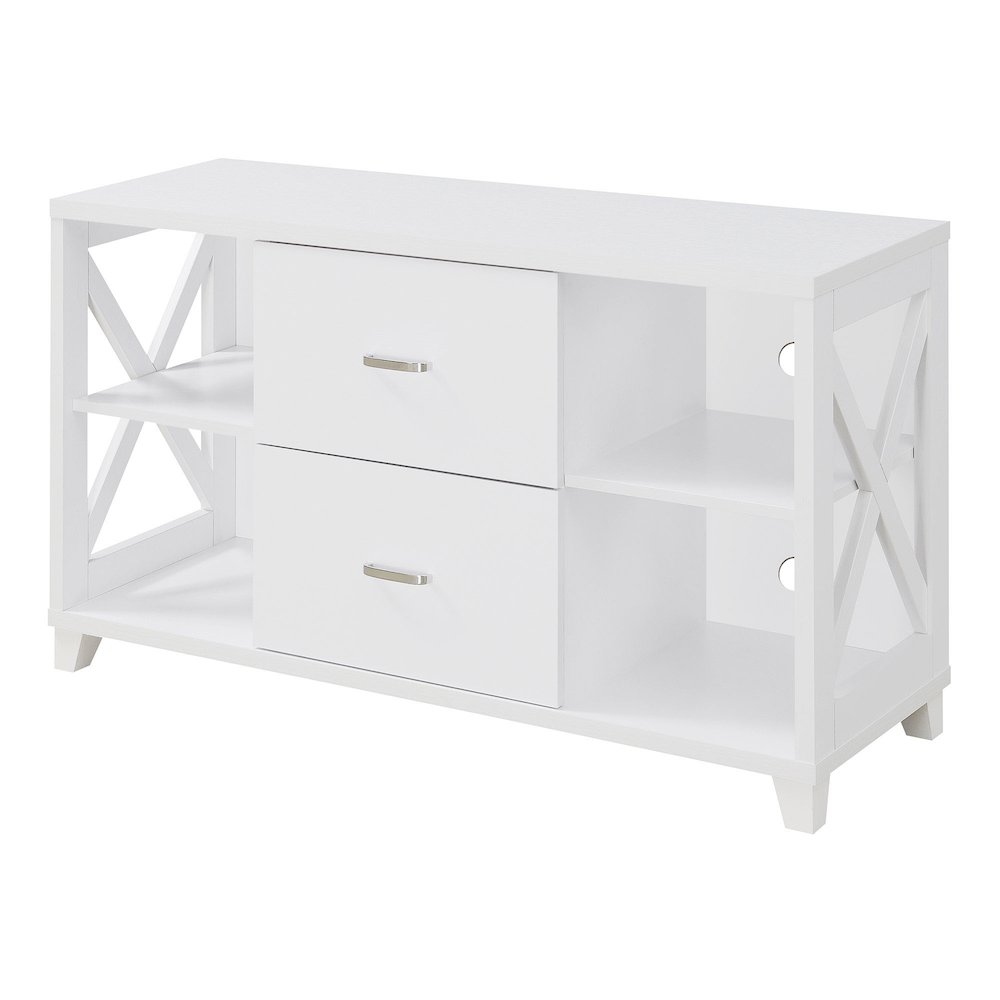Oxford Deluxe 2 Drawer TV Stand with Shelves for TVs up to 55 Inches, White. Picture 1