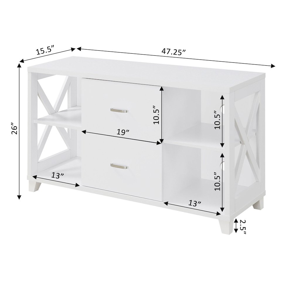 Oxford Deluxe 2 Drawer TV Stand with Shelves for TVs up to 55 Inches, White. Picture 7