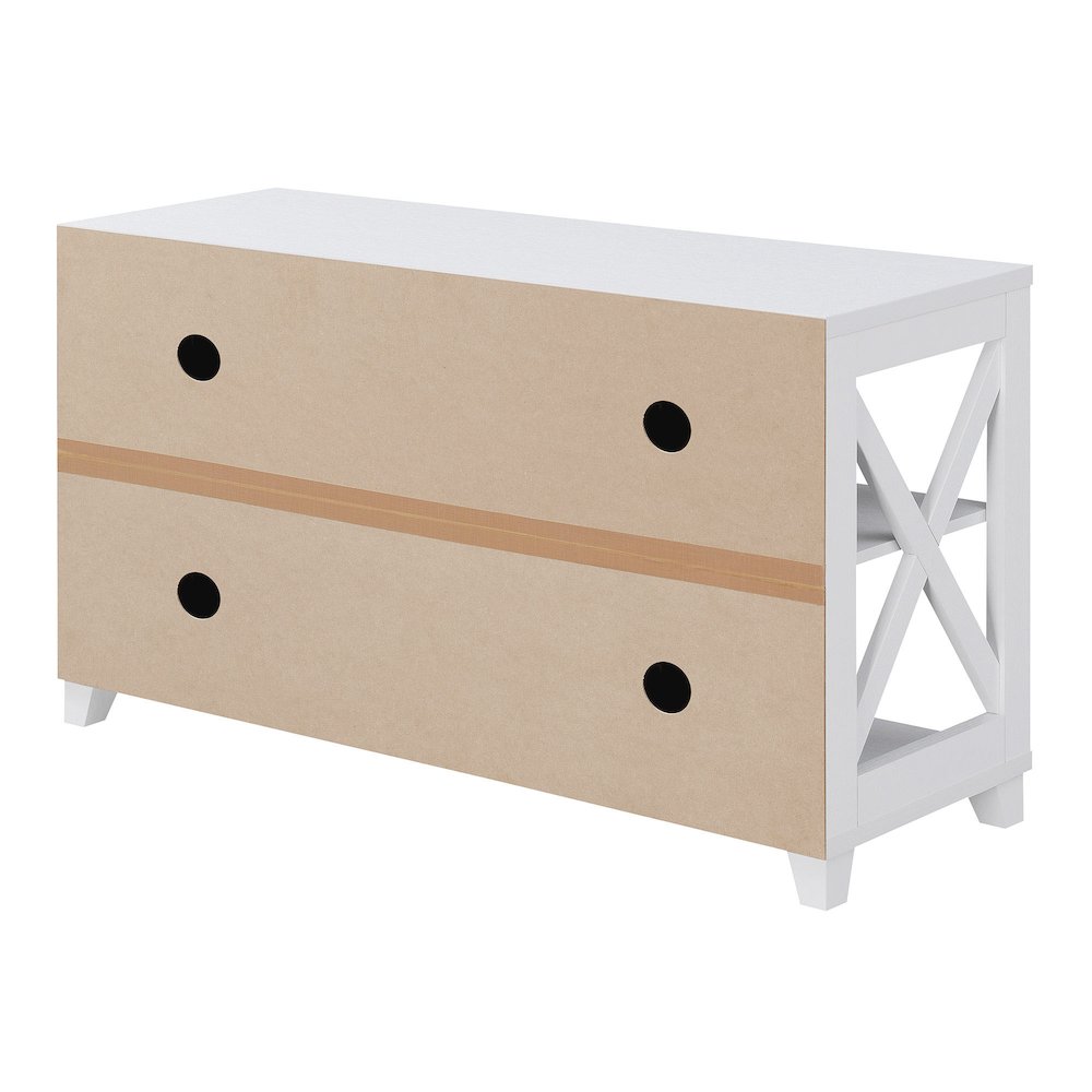 Oxford Deluxe 2 Drawer TV Stand with Shelves for TVs up to 55 Inches, White. Picture 6