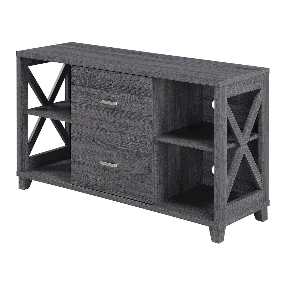Oxford Deluxe 2 Drawer TV Stand with Shelves for TVs up to 55 Inches, Gray. Picture 1