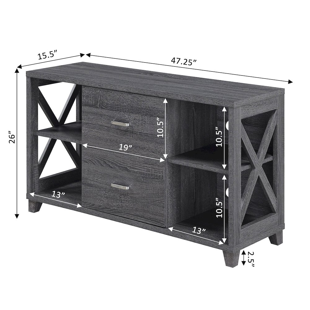 Oxford Deluxe 2 Drawer TV Stand with Shelves for TVs up to 55 Inches, Gray. Picture 7