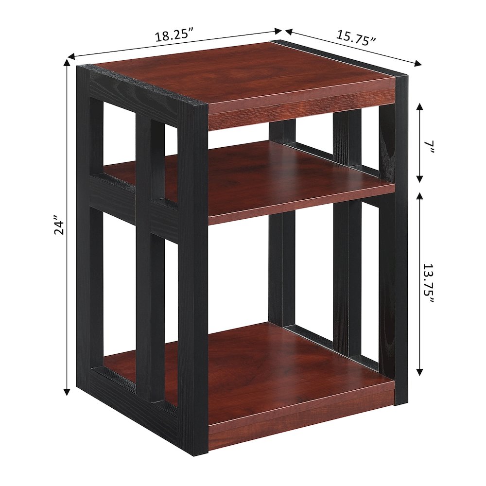 Monterey End Table with Shelves, Cherry/Black. Picture 5