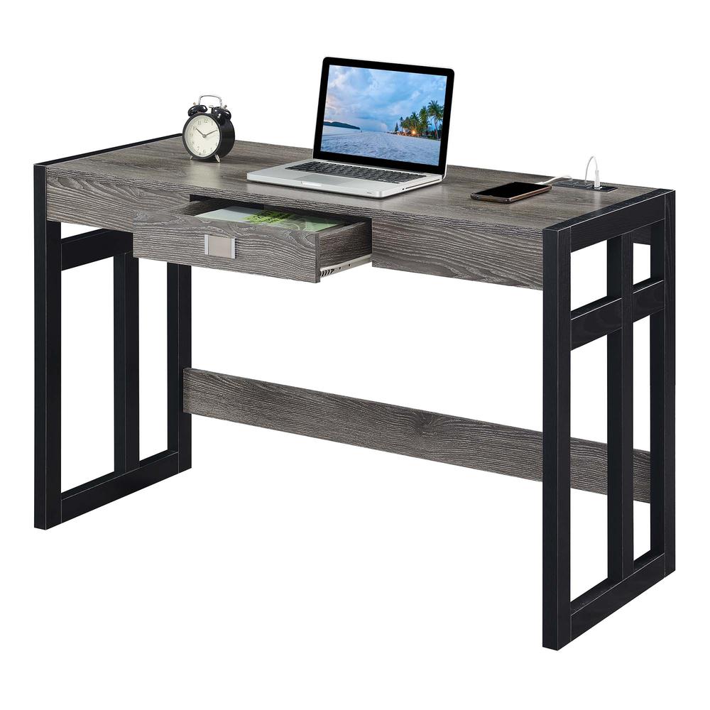 Monterey 47 Inch Desk With Charging Station, Weathered Gray/Black. Picture 2