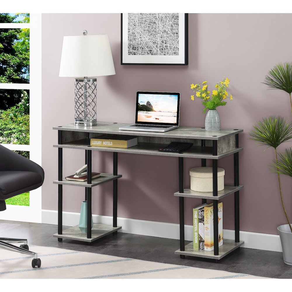 Designs2Go No Tools Student Desk with Shelves, Faux Birch/Black. Picture 2