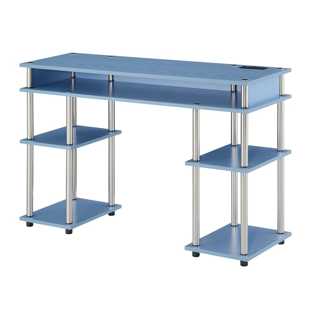 Designs2Go No Tools Student Desk With Charging Station, Blue. Picture 1