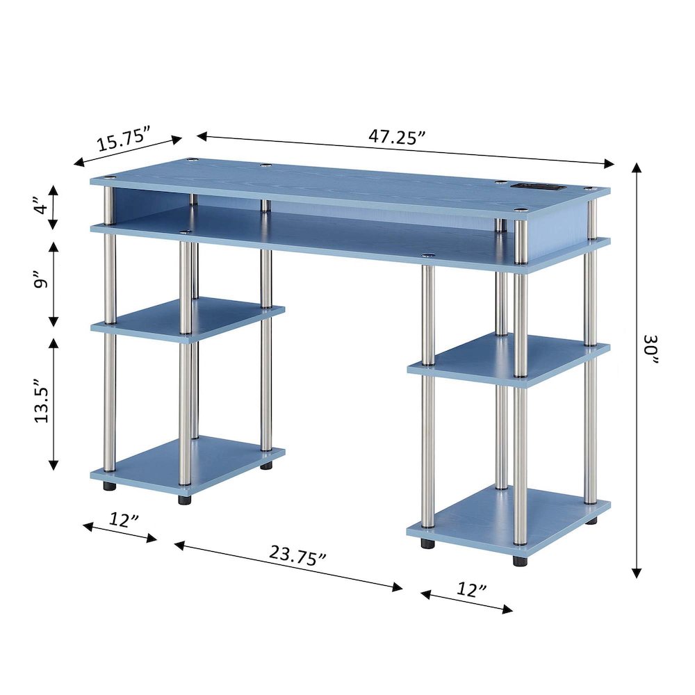 Designs2Go No Tools Student Desk With Charging Station, Blue. Picture 7