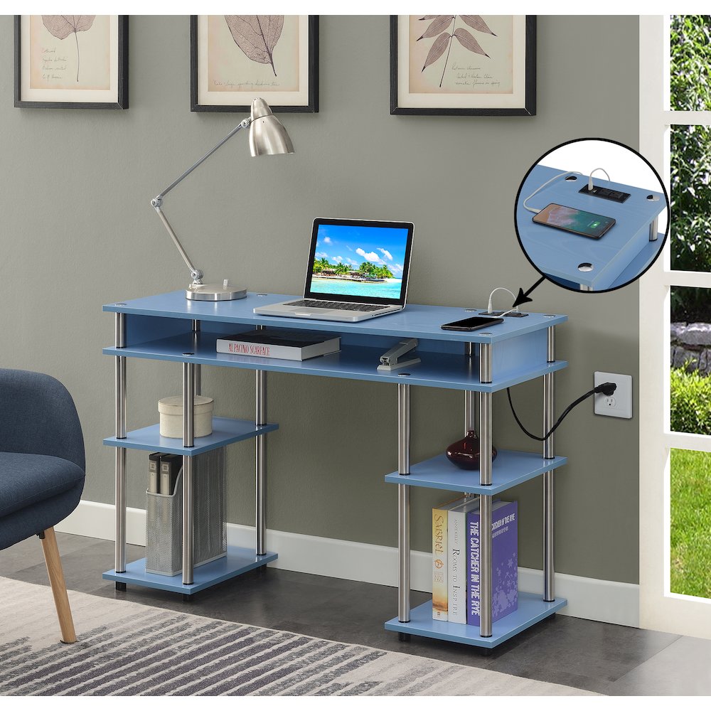 Designs2Go No Tools Student Desk With Charging Station, Blue. Picture 2