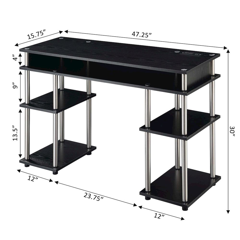 Designs2Go No Tools Student Desk with Charging Station, Black. Picture 7