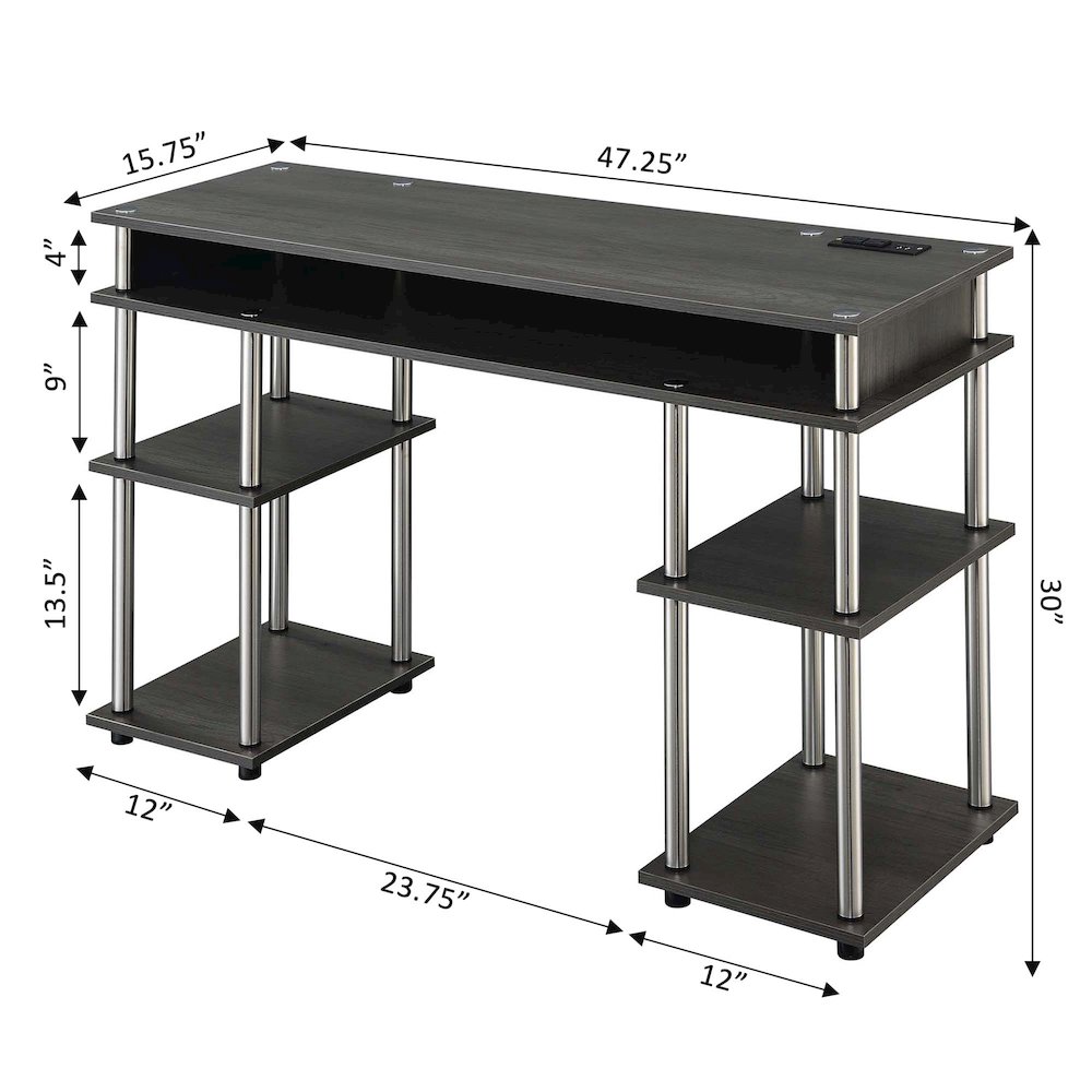 Designs2Go No Tools Student Desk with Charging Station, Charcoal Gray. Picture 7