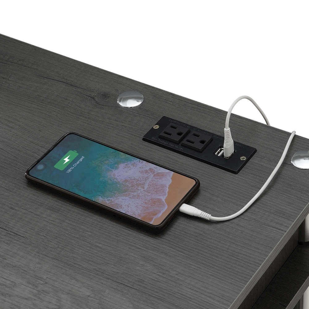Designs2Go No Tools Student Desk with Charging Station, Charcoal Gray. Picture 4
