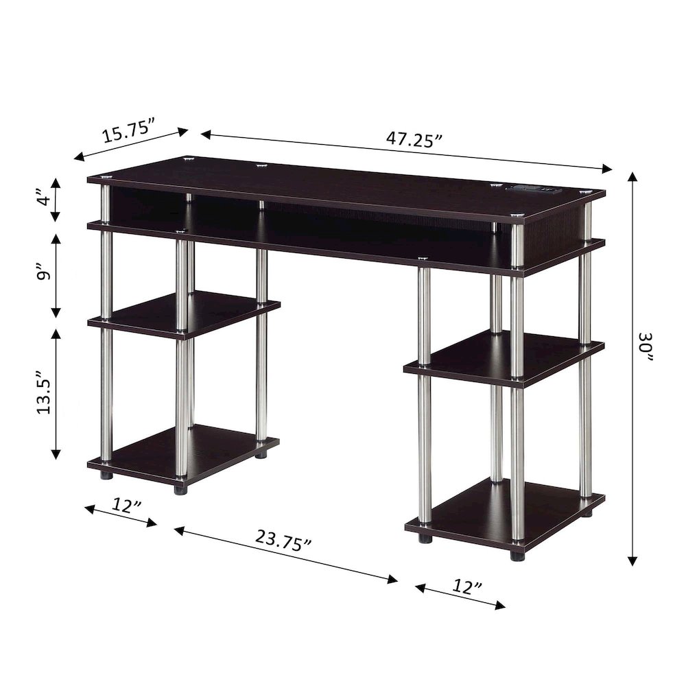 Designs2Go No Tools Student Desk With Charging Station, Espresso. Picture 7