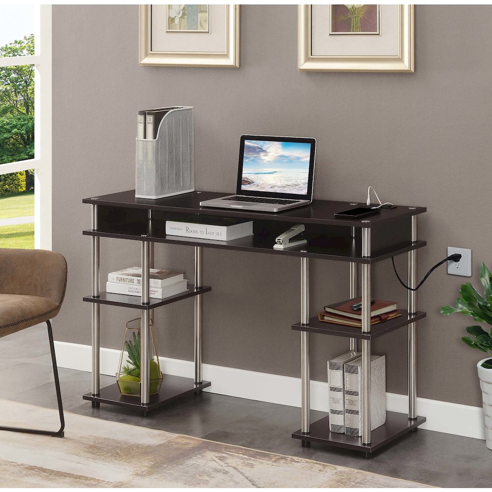 Designs2Go No Tools Student Desk With Charging Station, Espresso. Picture 2
