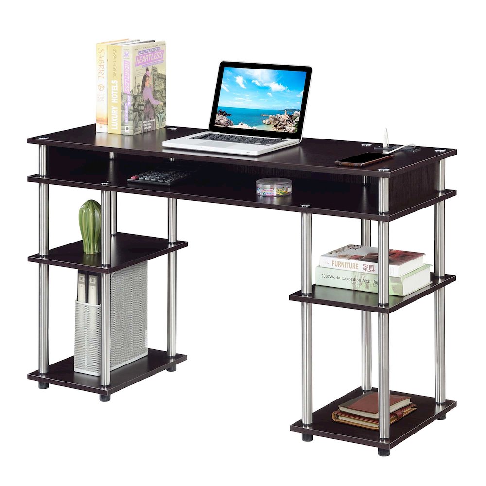 Designs2Go No Tools Student Desk With Charging Station, Espresso. Picture 3