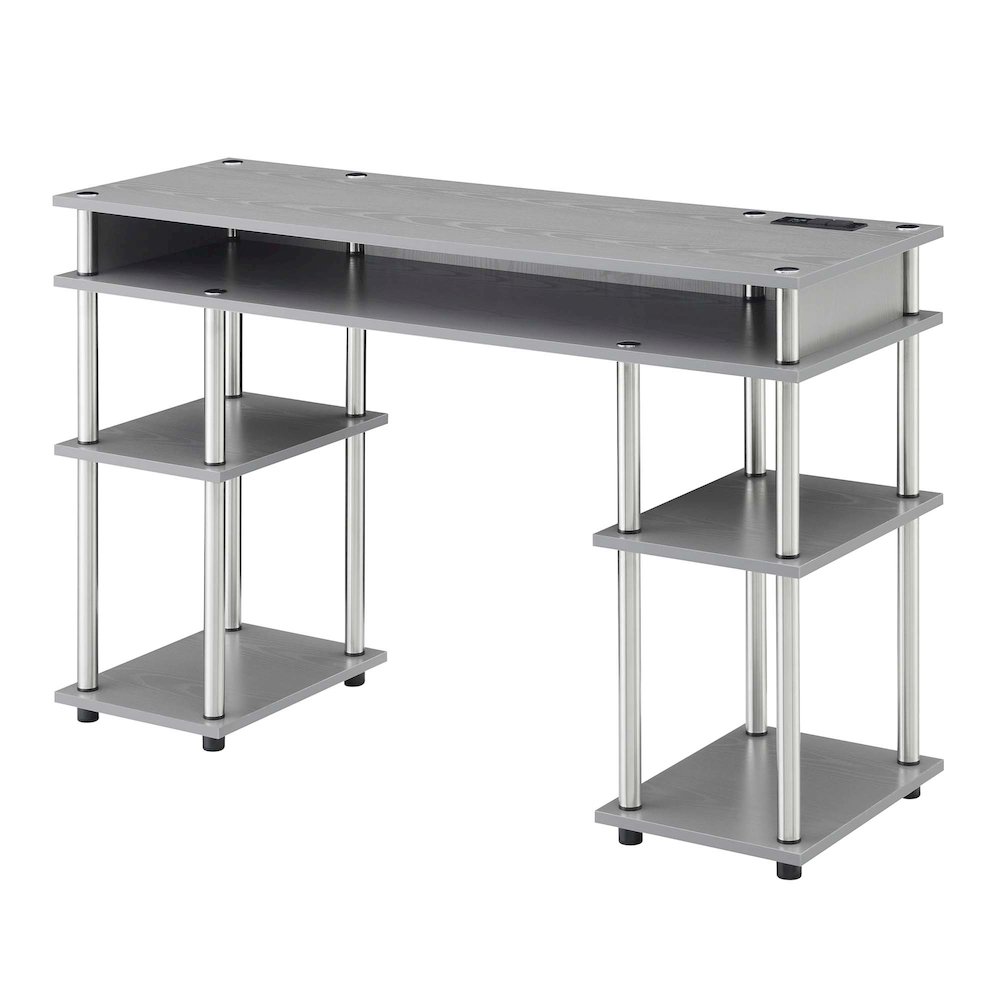 Designs2Go No Tools Student Desk With Charging Station, Gray. Picture 1