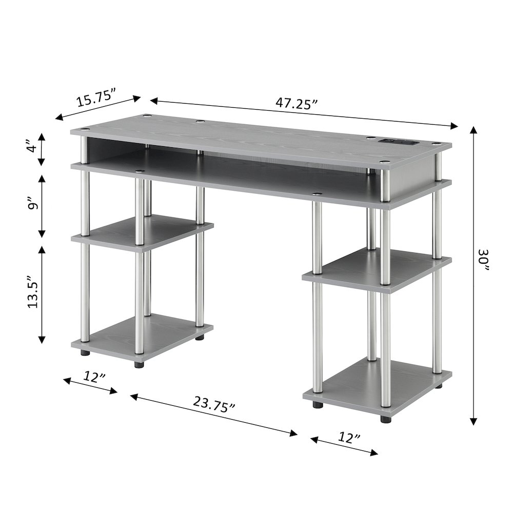 Designs2Go No Tools Student Desk With Charging Station, Gray. Picture 7
