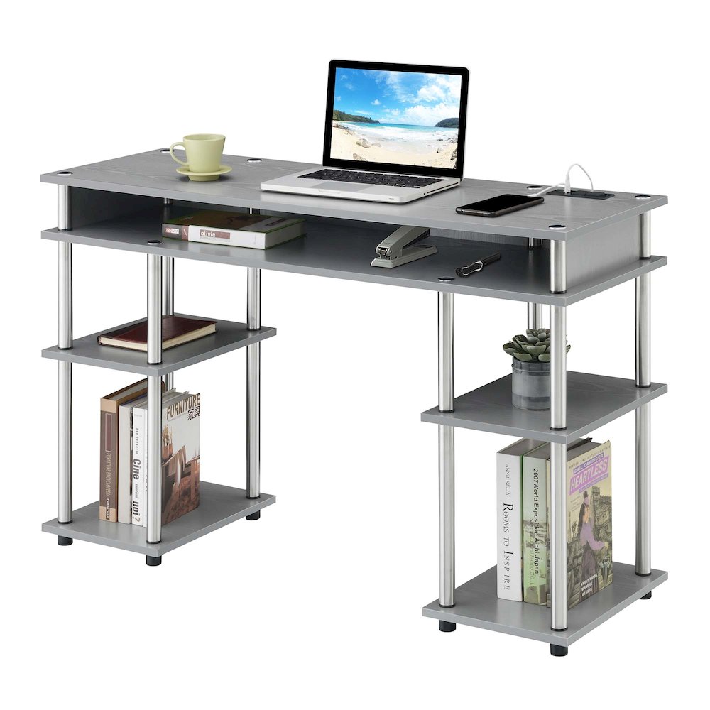 Designs2Go No Tools Student Desk With Charging Station, Gray. Picture 3