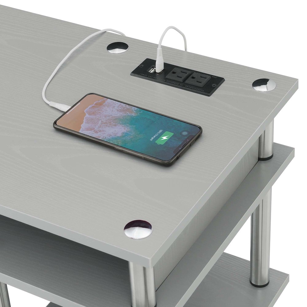 Designs2Go No Tools Student Desk With Charging Station, Gray. Picture 4