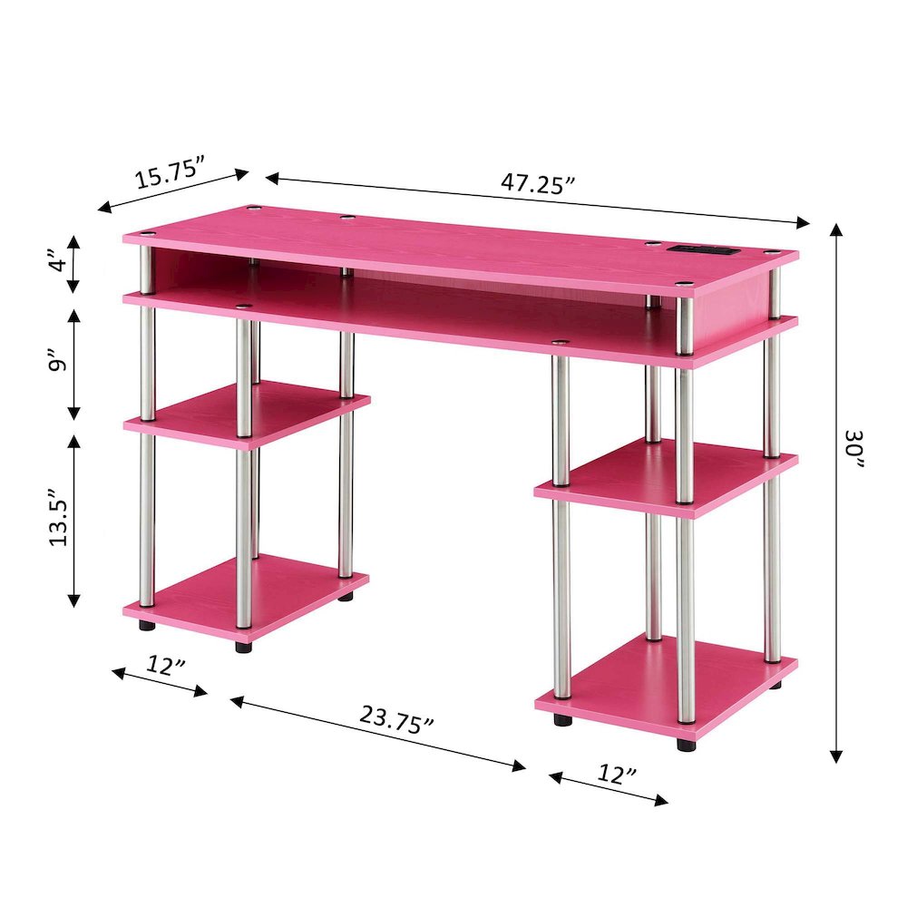 Designs2Go No Tools Student Desk With Charging Station, Pink. Picture 7