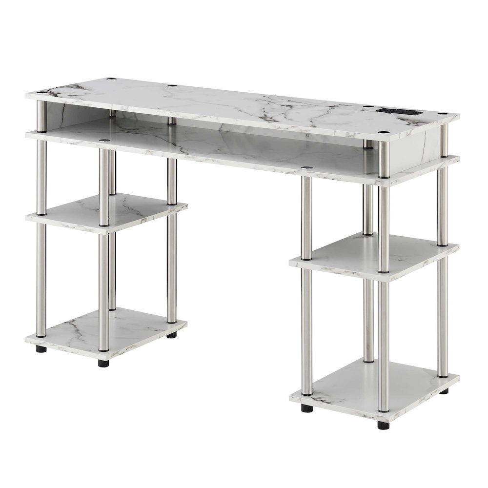 Designs2Go No Tools Student Desk With Charging Station, White Marble. Picture 1