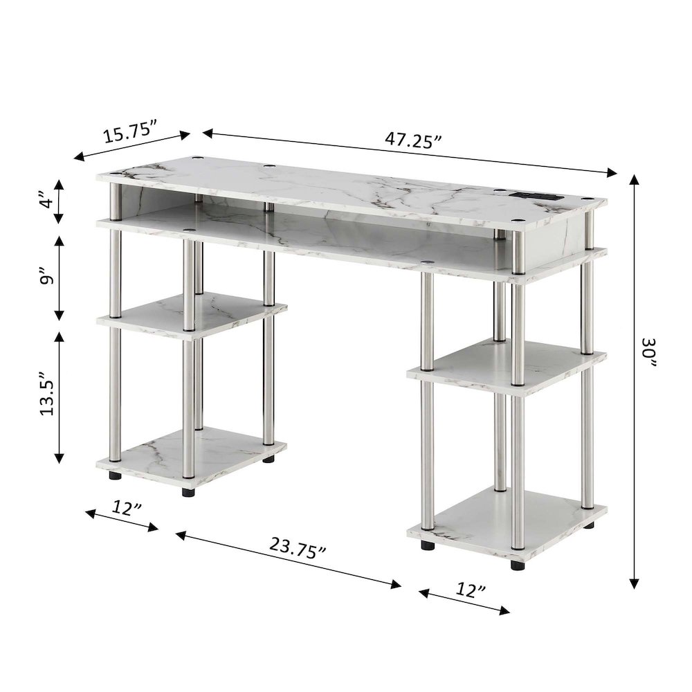 Designs2Go No Tools Student Desk With Charging Station, White Marble. Picture 7