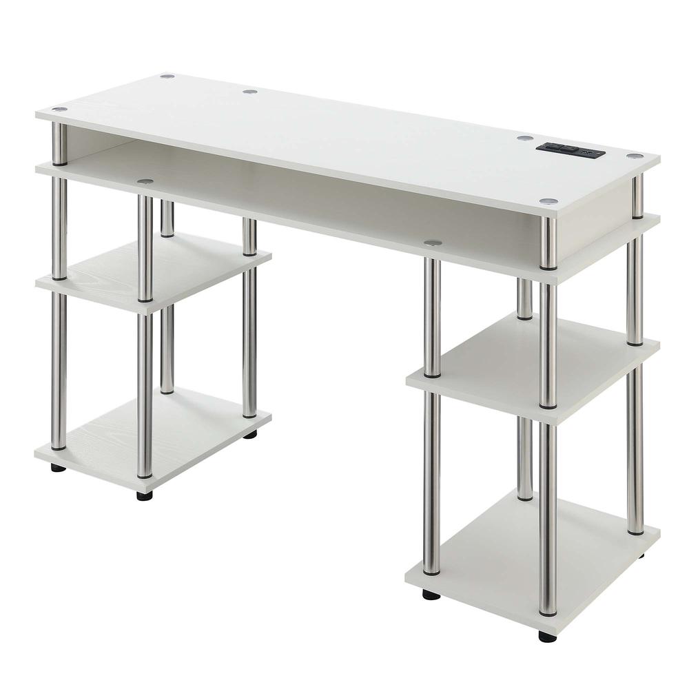 Designs2Go No Tools Student Desk with Charging Station, White. Picture 1