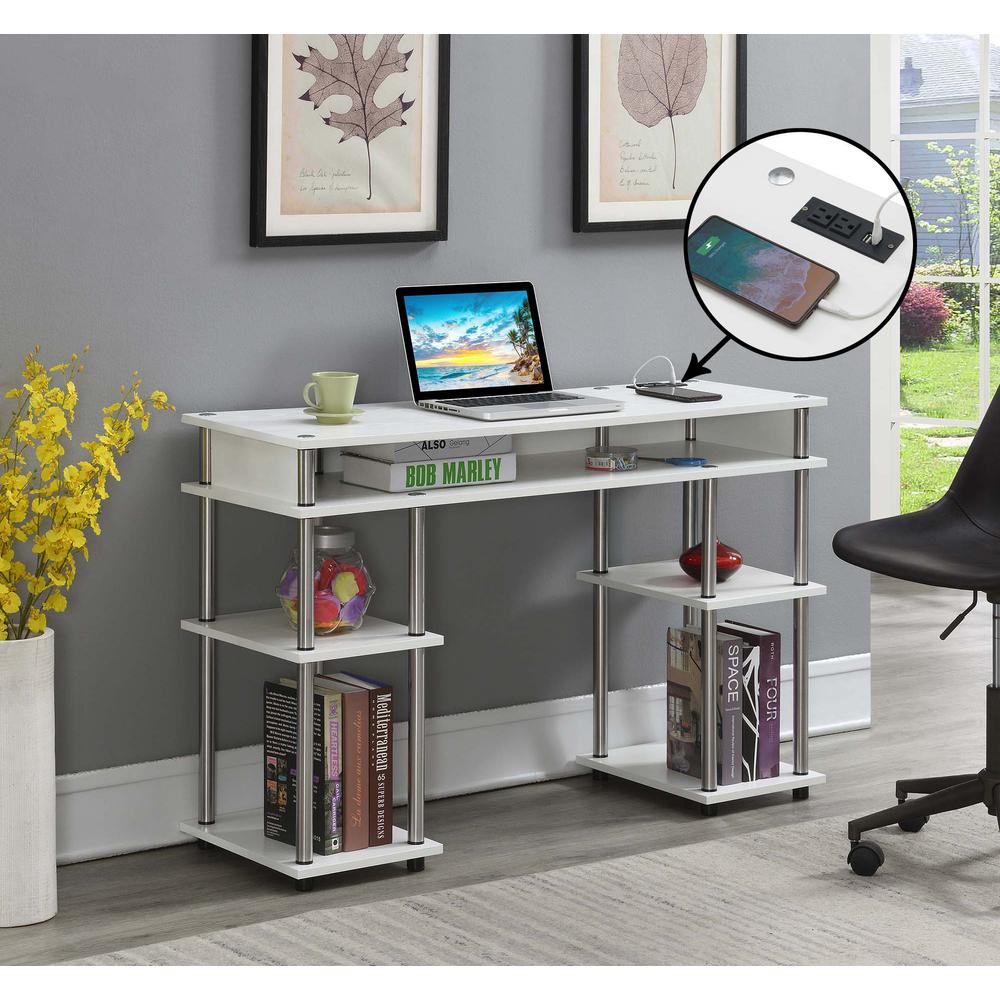 Designs2Go No Tools Student Desk with Charging Station, White. Picture 6